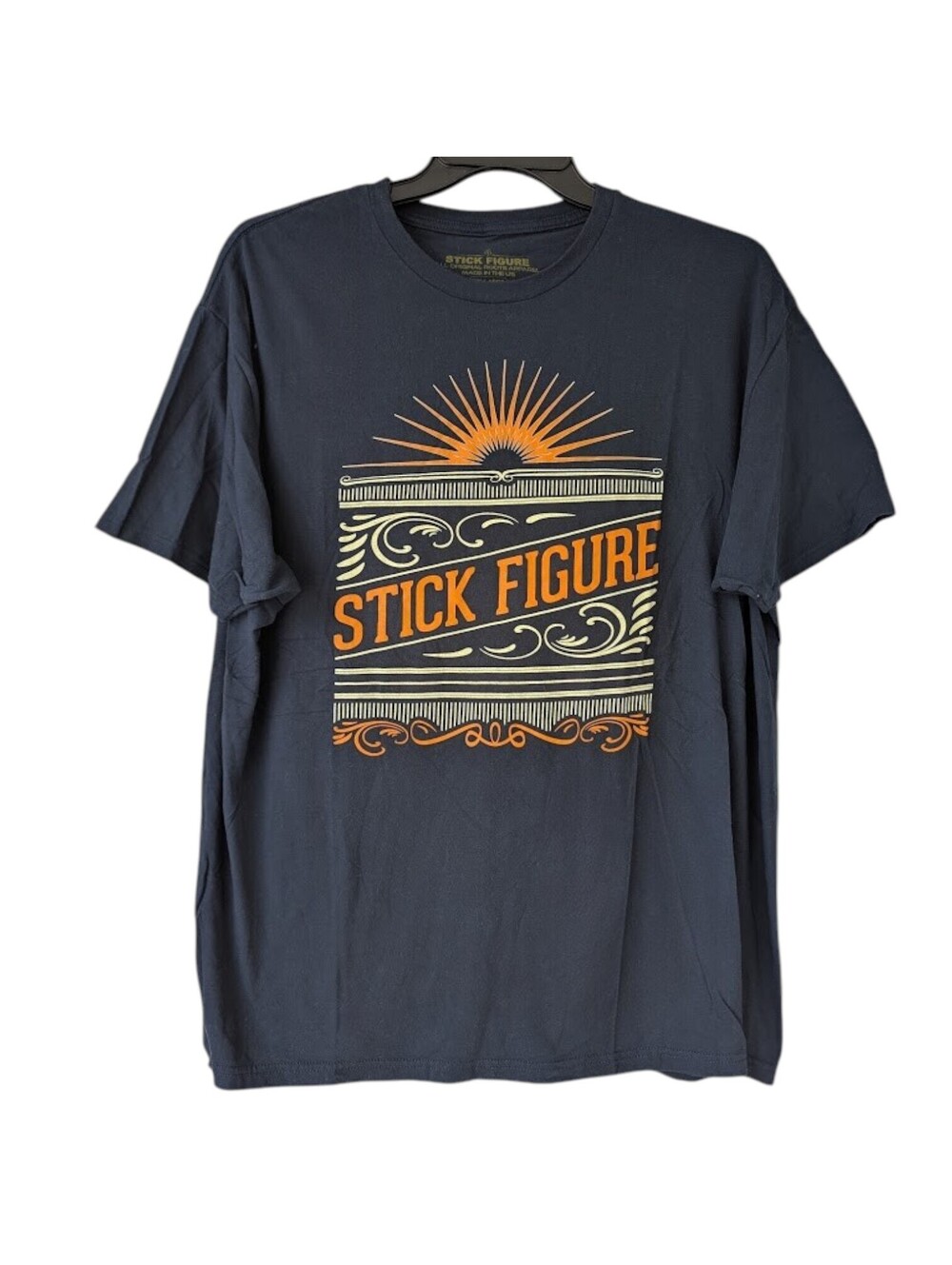 Roots Mens 2XL Stick Figure Band T-Shirt Reggae Wave Sunburst USA Black 25.5x30
